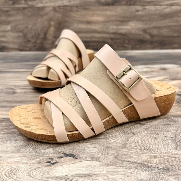 NIB Korks by Kork Ease Aster 8M Light Pink Leather Cork Slide Wedge Sandal - Picture 3 of 11